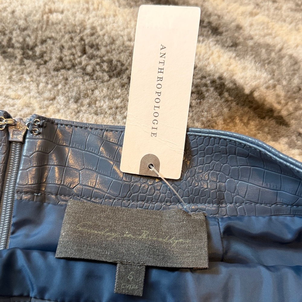 Anthropologie Navy Croc-Embossed Skirt